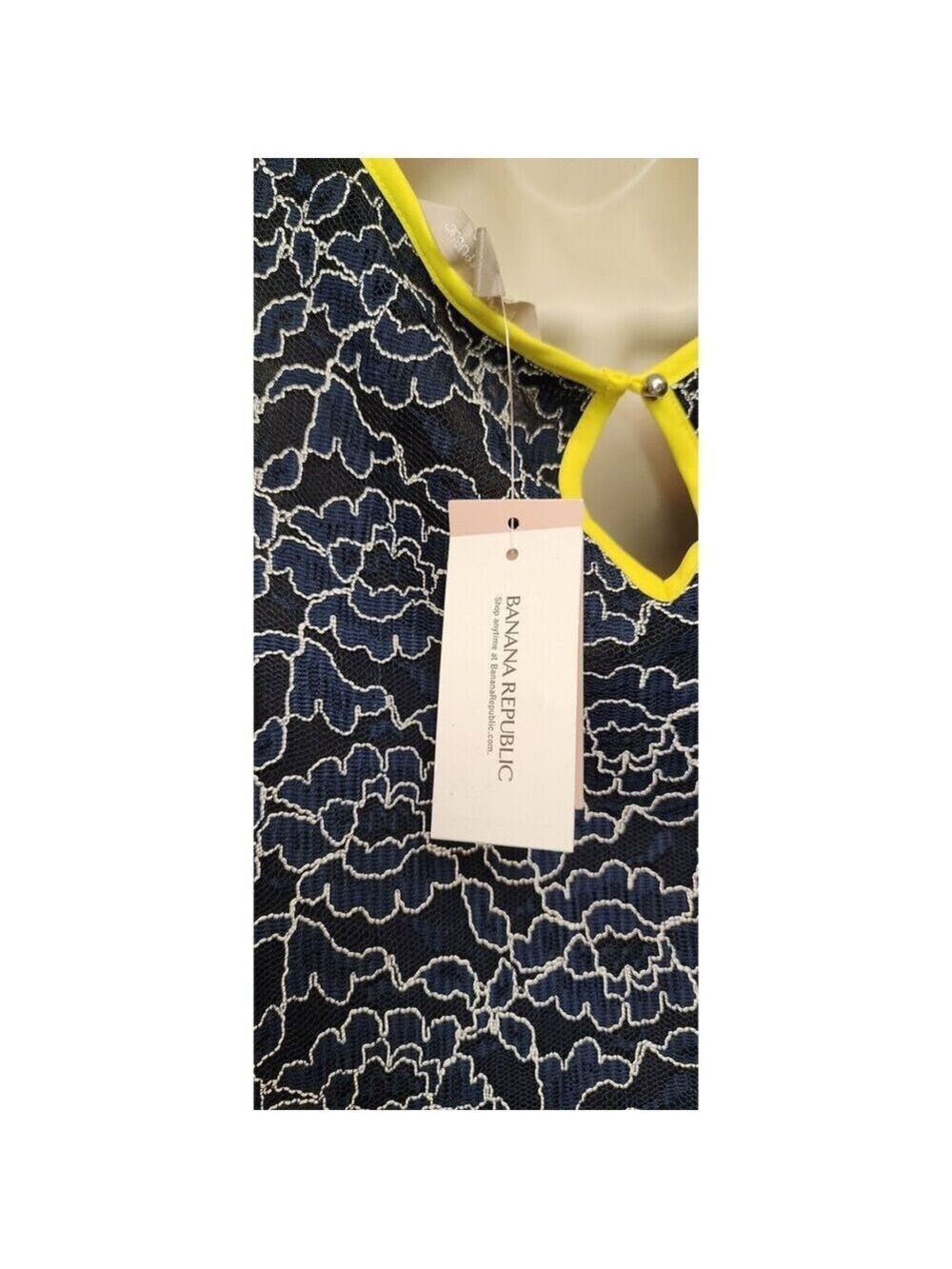 Banana Republic Women Large Navy Blue Neon Yellow Floral Eyelet Tank Top 2P NWT - Picture 4 of 6